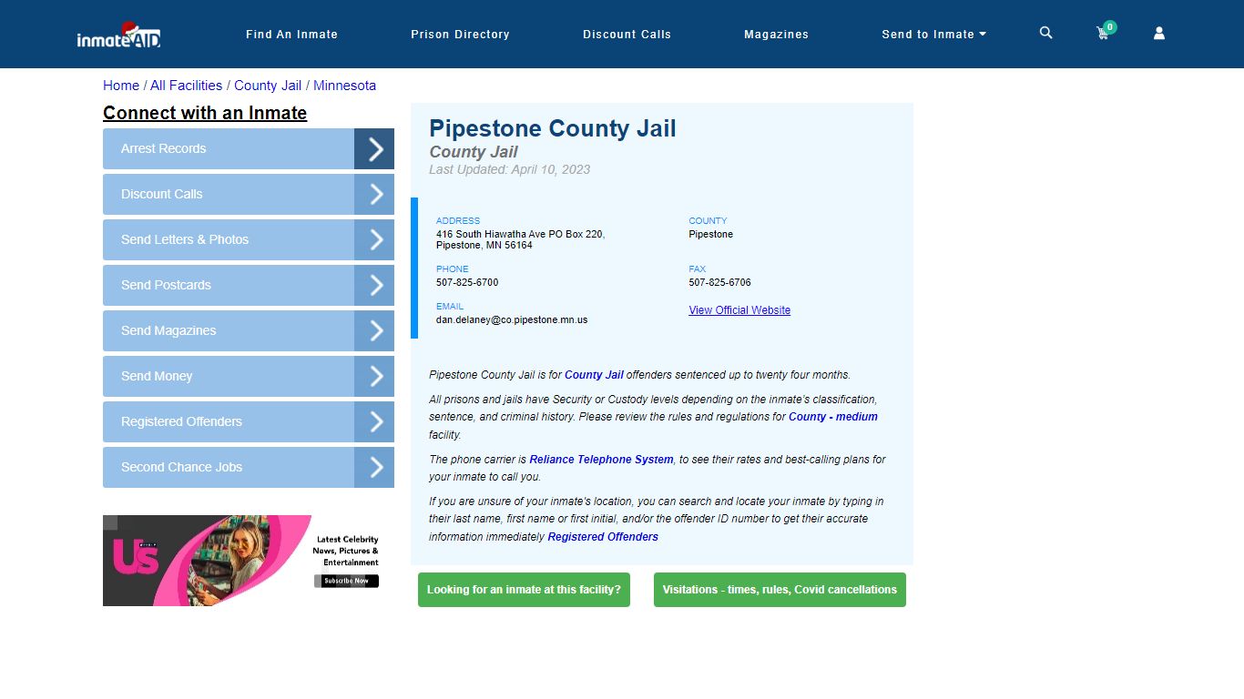 Pipestone County Jail - Inmate Locator - Pipestone, MN